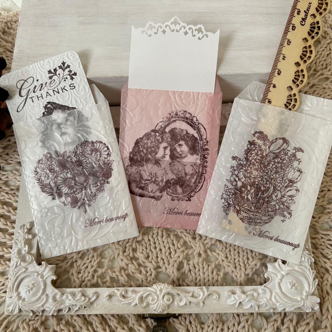 〜再販〜鏡に映る少女♡染め♡エンボス加工♡グラシン封筒♡平袋