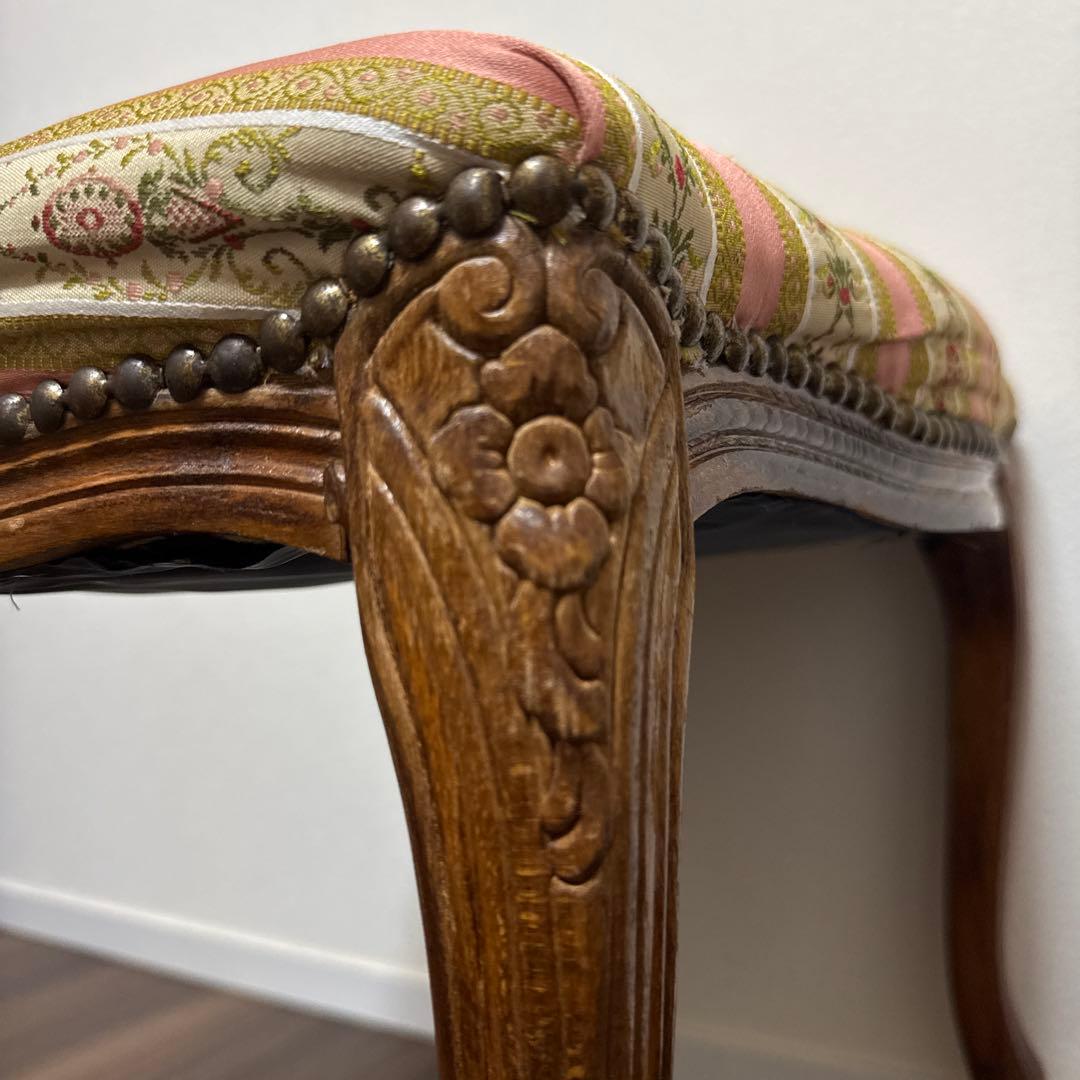 イタリア製 スツール チェア 椅子 猫脚 腰掛け ピンク ストライプ