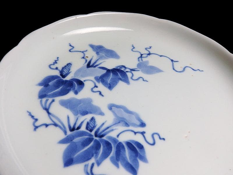 古伊万里　染付　朝顔の図　6寸皿　江戸中期 　A889AS-BGp