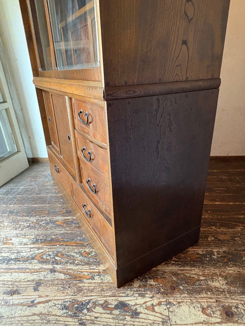 茶棚 木製ガラス扉付きタンス 水屋　飾り棚　違棚　アンティーク　レトロ