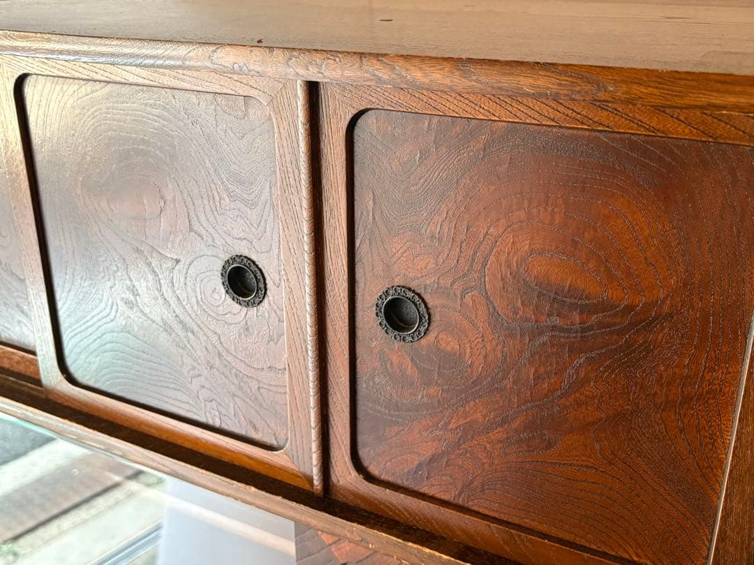 茶棚 木製ガラス扉付きタンス 水屋　飾り棚　違棚　アンティーク　レトロ