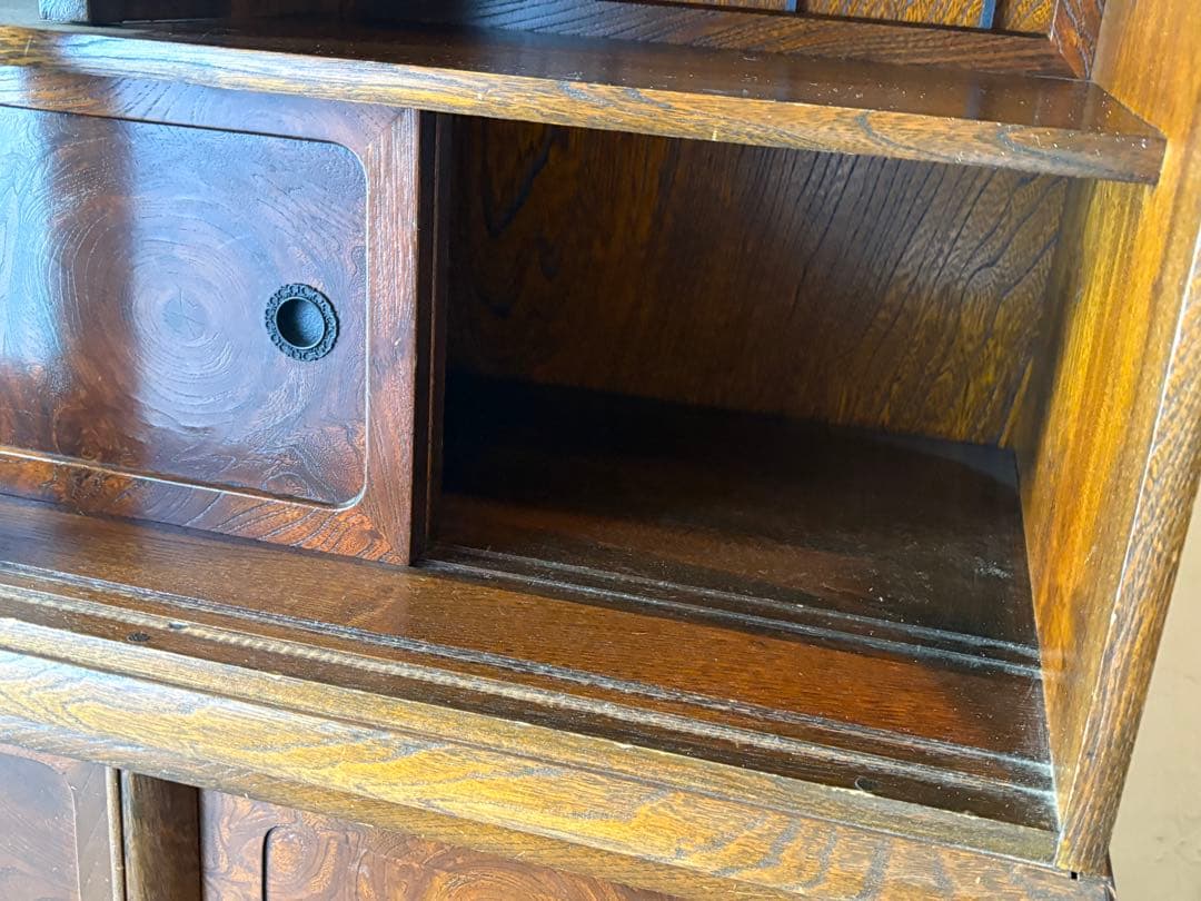 茶棚 木製ガラス扉付きタンス 水屋　飾り棚　違棚　アンティーク　レトロ