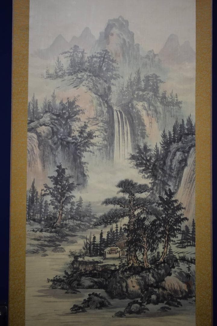 真作/吉祥/山水図/布袋屋掛軸HF-277