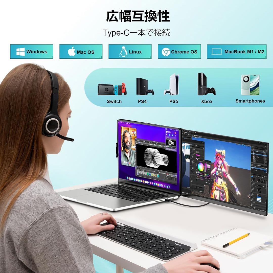 【新品】モバイルモニター 15.6インチ360°回転可能 FHD1080P