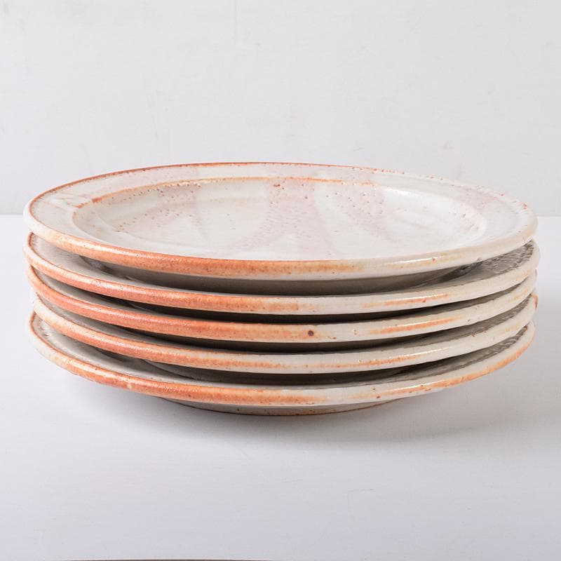 和食器　美濃焼　安藤日出武作　紅志野　草文　平皿　五客　共箱　M　R7893B