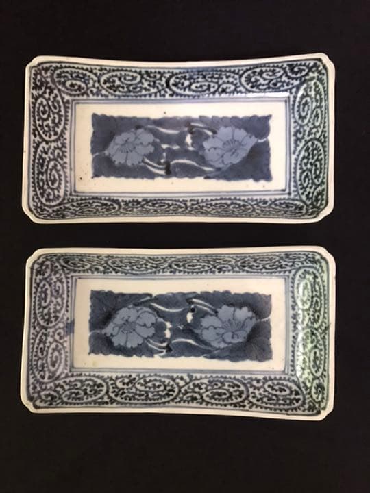 古伊万里　蛸唐草長皿　2枚　(富貴長春)