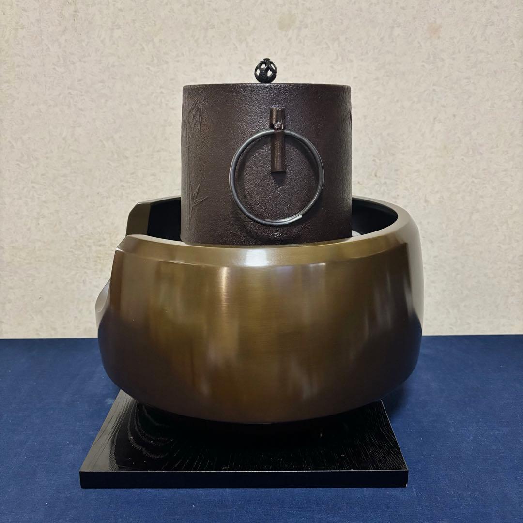 風炉 茶釜 電熱器 唐銅面取風炉 筒釜 野々田製電熱器 敷板 底瓦 茶道具