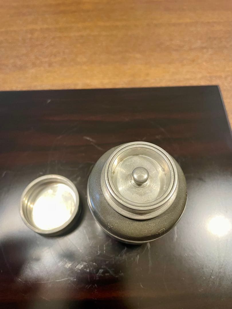 林克瑞製 古錫製 梅竹文茶入 茶壷 茶心壺 煎茶道具 錫茶入　アンティーク