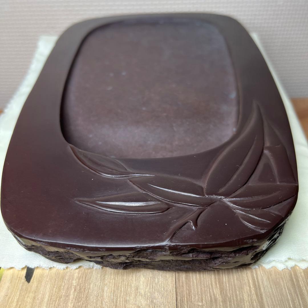 ⭕️赤間硯　昭竜山　19cm 笹彫刻野面硯　くすのき製硯　伝統工芸士　下井百合昭