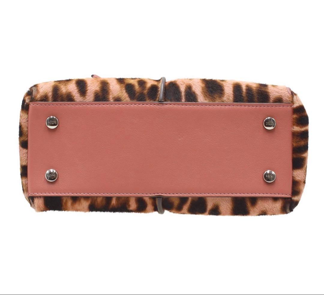 S2035 美品 トッズ Dスタイリング マイクロ レオパード ハラコ×レザー