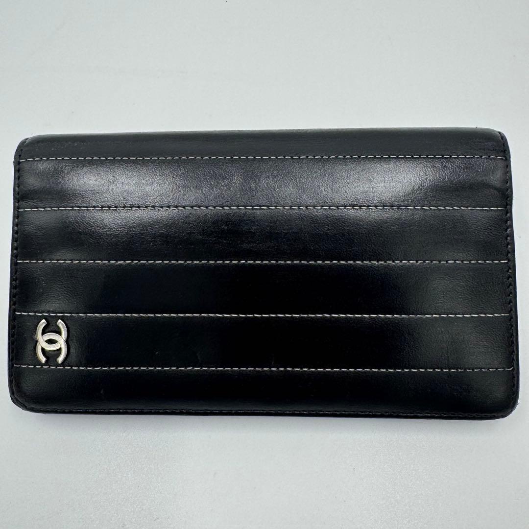 CHANEL シャネル マドモアゼル レザー 2つ折り 長財布 黒 シルバー