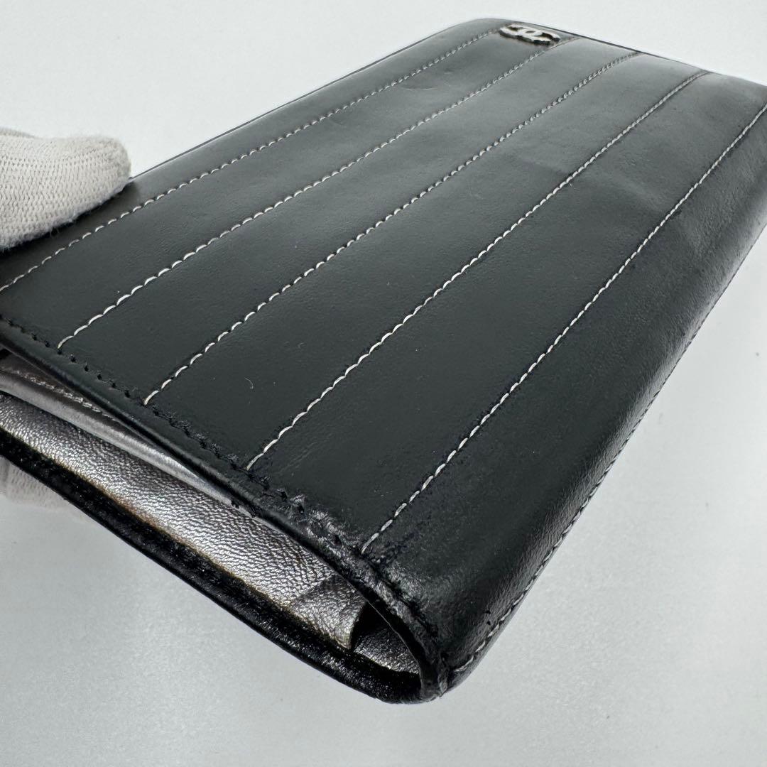 CHANEL シャネル マドモアゼル レザー 2つ折り 長財布 黒 シルバー