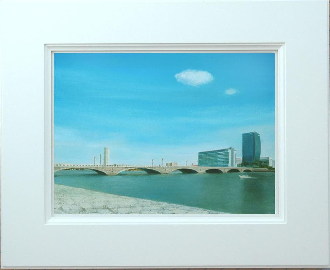 油絵 菅家令子 絵 絵画インテリア 額付(白)F6-080314 風景万代橋新潟