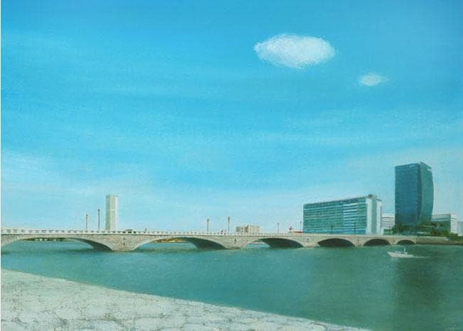 油絵 菅家令子 絵 絵画インテリア 額付(白)F6-080314 風景万代橋新潟