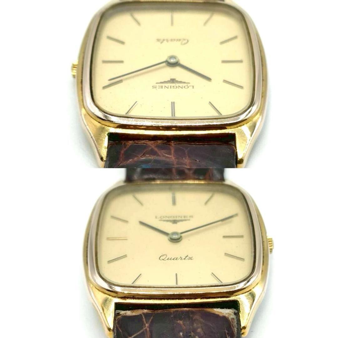 稼働品✨LONGINES レザー QZ ゴールド文字盤 2針 腕時計 メンズ