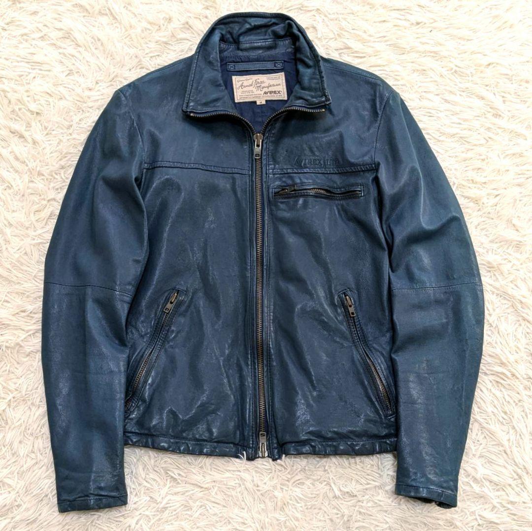 AVIREX アヴィレックス レザージャケット 羊革 ターコイズブルー Mサイズ