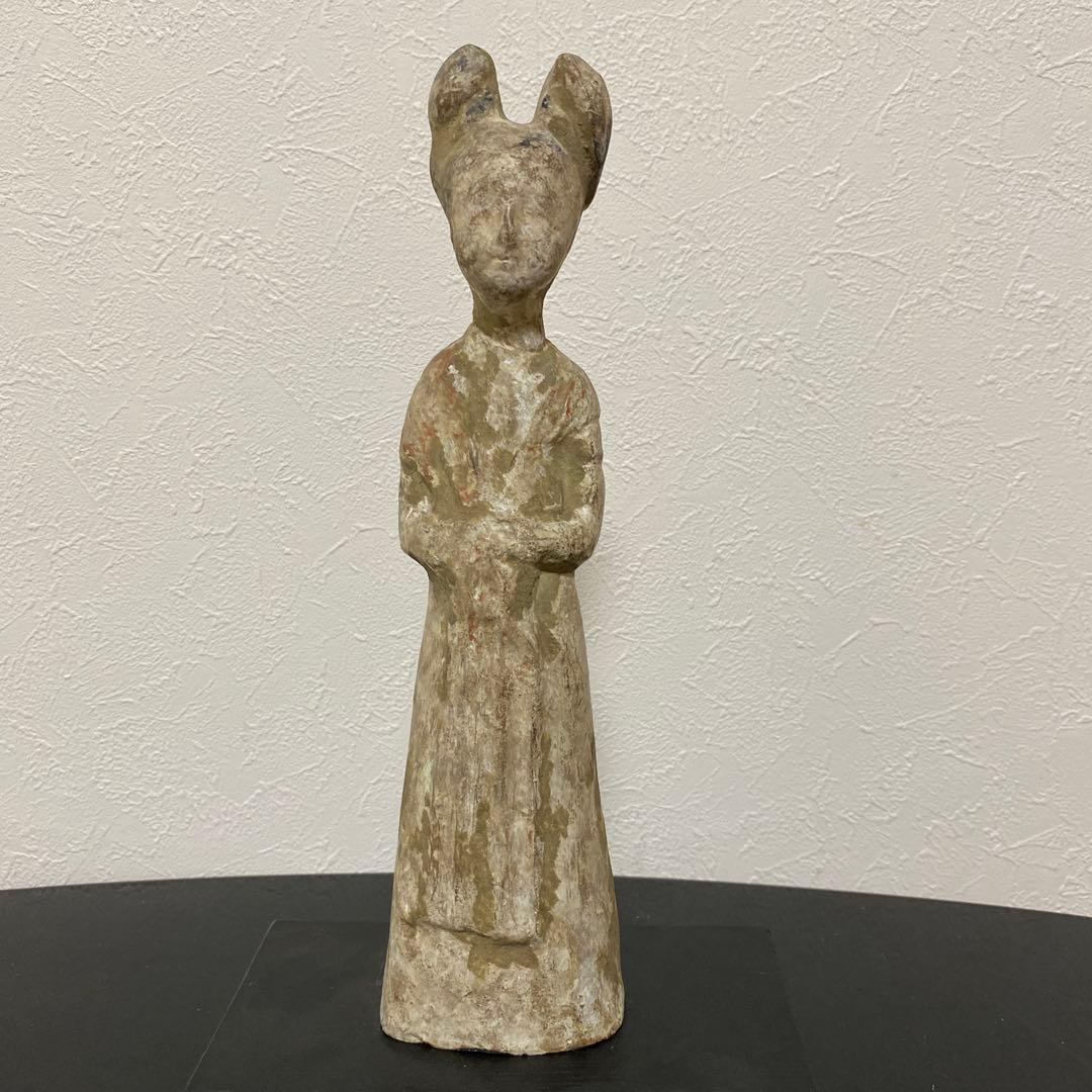 中国美術 唐 加彩 婦人俑 置物