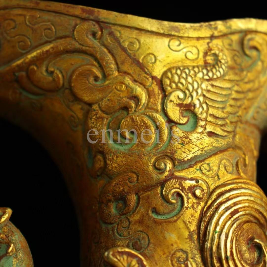 旧蔵 純銅製 鎏金 獣形 酒杯 古銅器 お酒用グラス・純手作り・案頭・酒具・置物