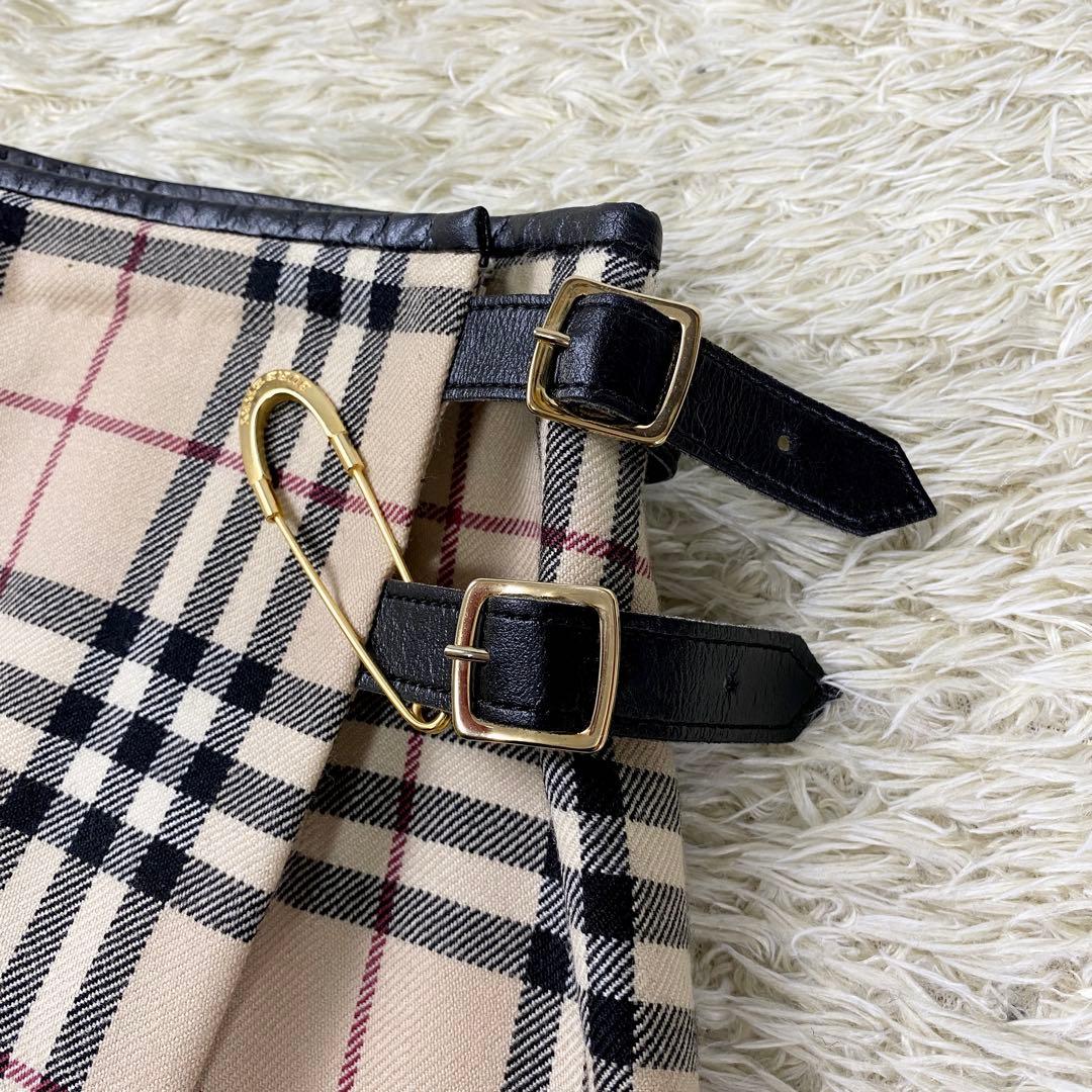 極美品 バーバリー ノバチェック スカート 安全ピン 三陽商会 38 ベージュ