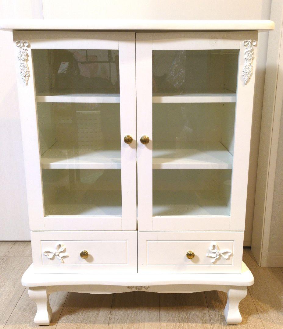 姫系　白　キャビネット　リボン　収納棚