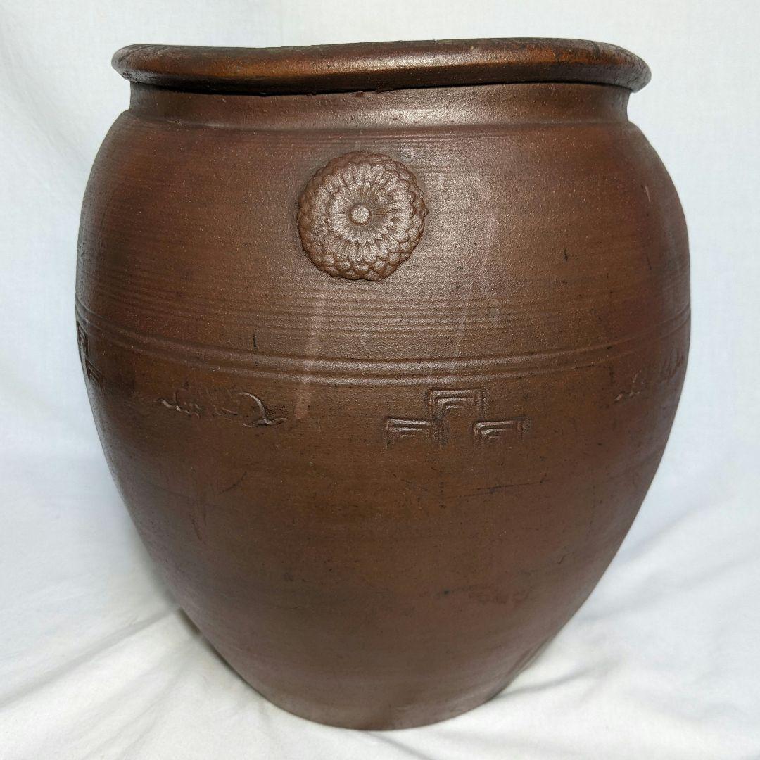 明治初期 木村長十郎友明 備前焼 かめ 水甕 水瓶 メダカ鉢 金魚鉢 花器 置物