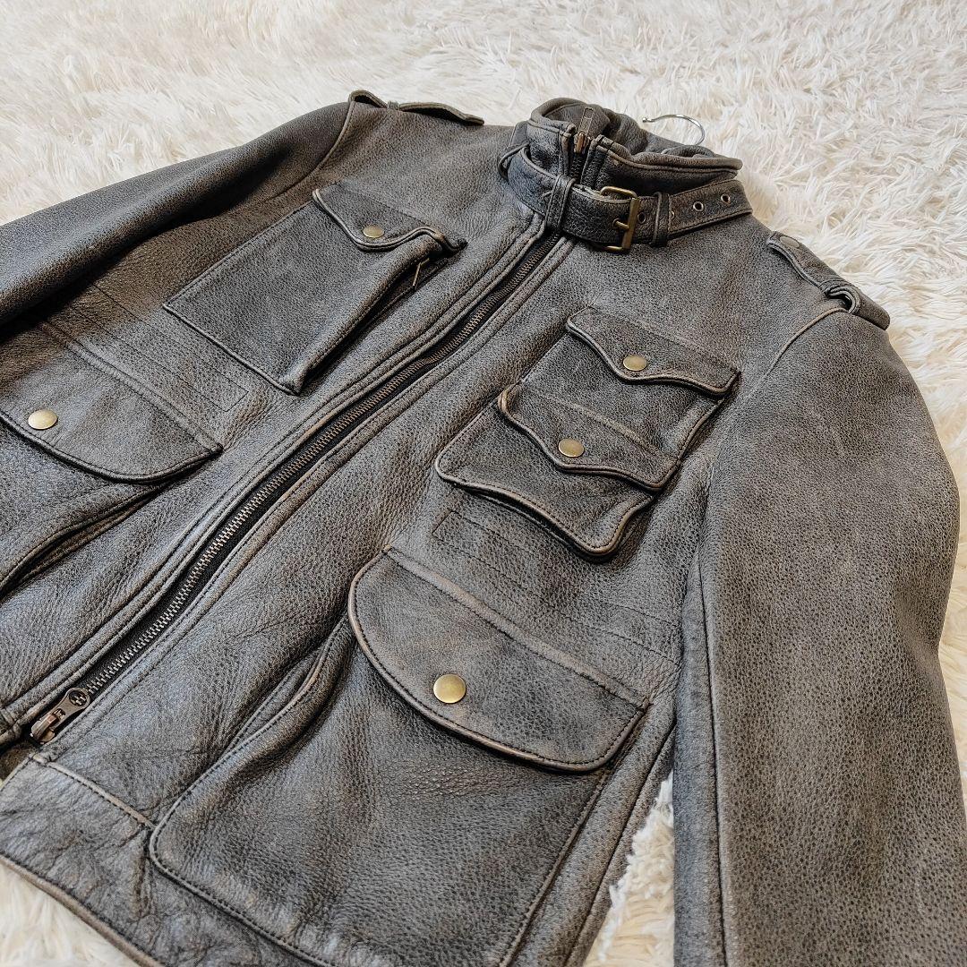 Y'2 LEATHER　レザー シングルライダース　M〜 L 牛革　グレー