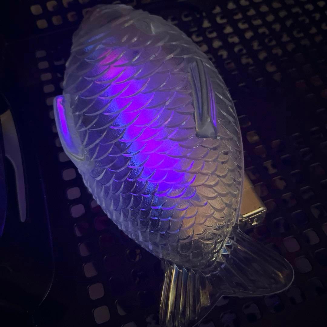 骨董　時代ガラス　希少　魚型　鯉　下駄脚付　プレスガラス　長皿　刺身皿　１客