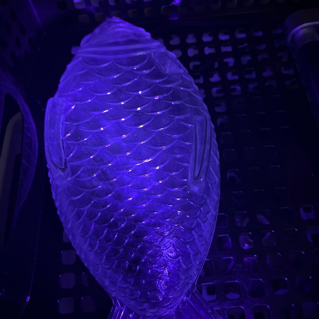 骨董　時代ガラス　希少　魚型　鯉　下駄脚付　プレスガラス　長皿　刺身皿　１客