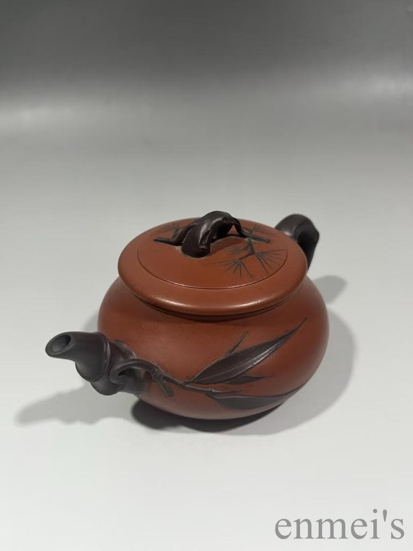 中国古美術 中国宜興 紫砂壺 歳寒三友壺 底款:顧景舟 原鉱紅泥 急須 陶器茶器