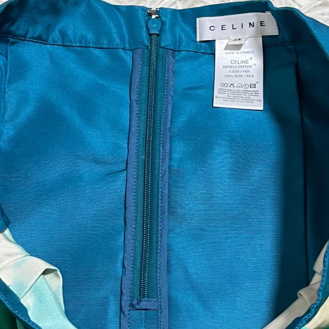 美品✨セリーヌ シルク 総柄 花 スカート グリーン 38
