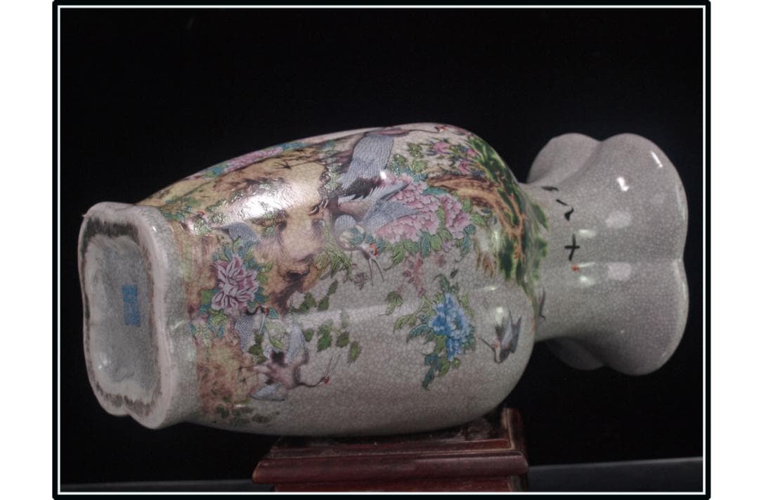 祖父蔵出品　　中国 清時代　在銘手描き花瓶 骨董品 DE1038B12-5