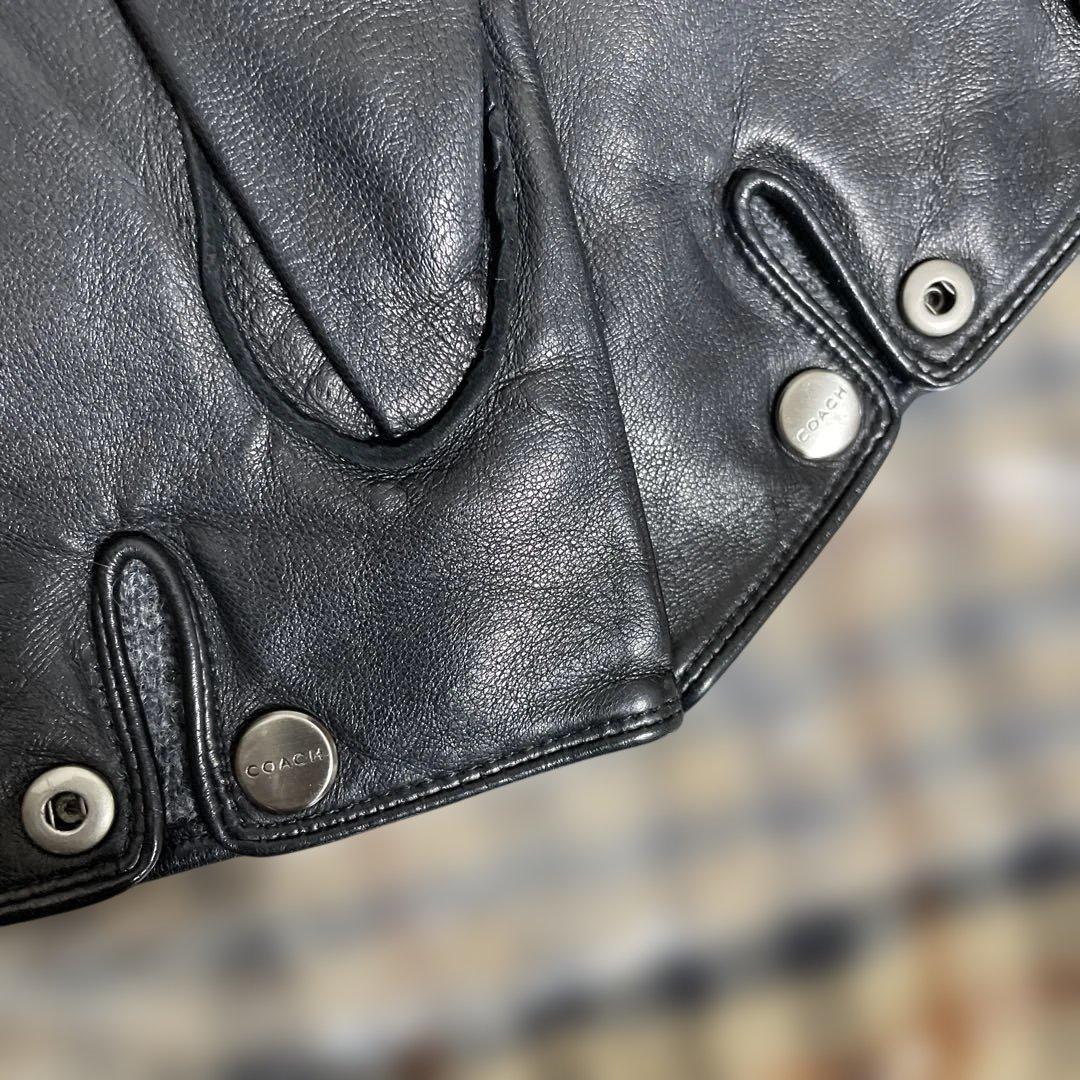 【未使用近い】新品艶感そのまま/COACH本革レザー防寒手袋Ｍメンズ