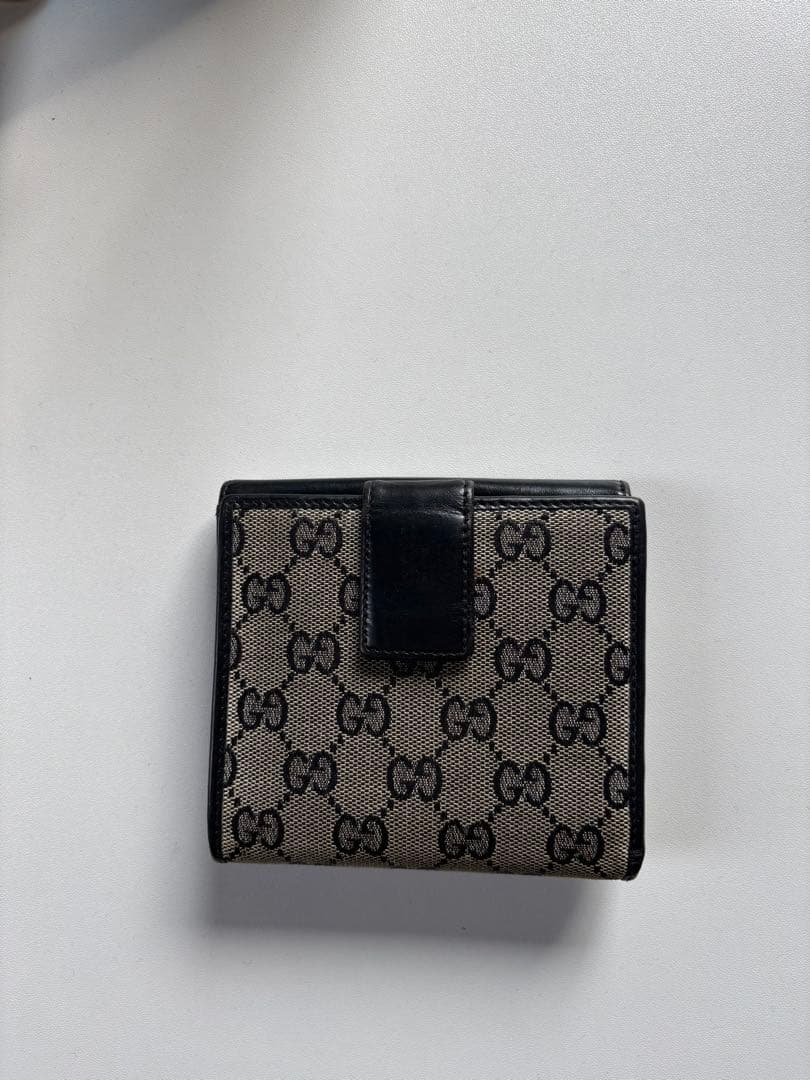 GUCCI グッチ 二つ折り財布 GGキャンバス レザー ダブルホック ブラック