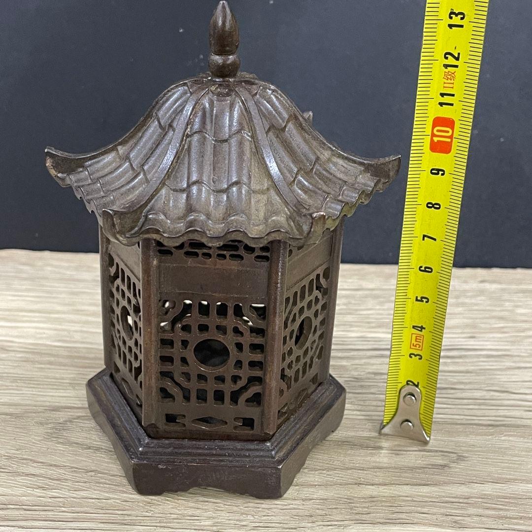 銅細工 六角亭式薫香炉 置物 茶卓 香炉 香道具 装飾品 工芸品 美術品