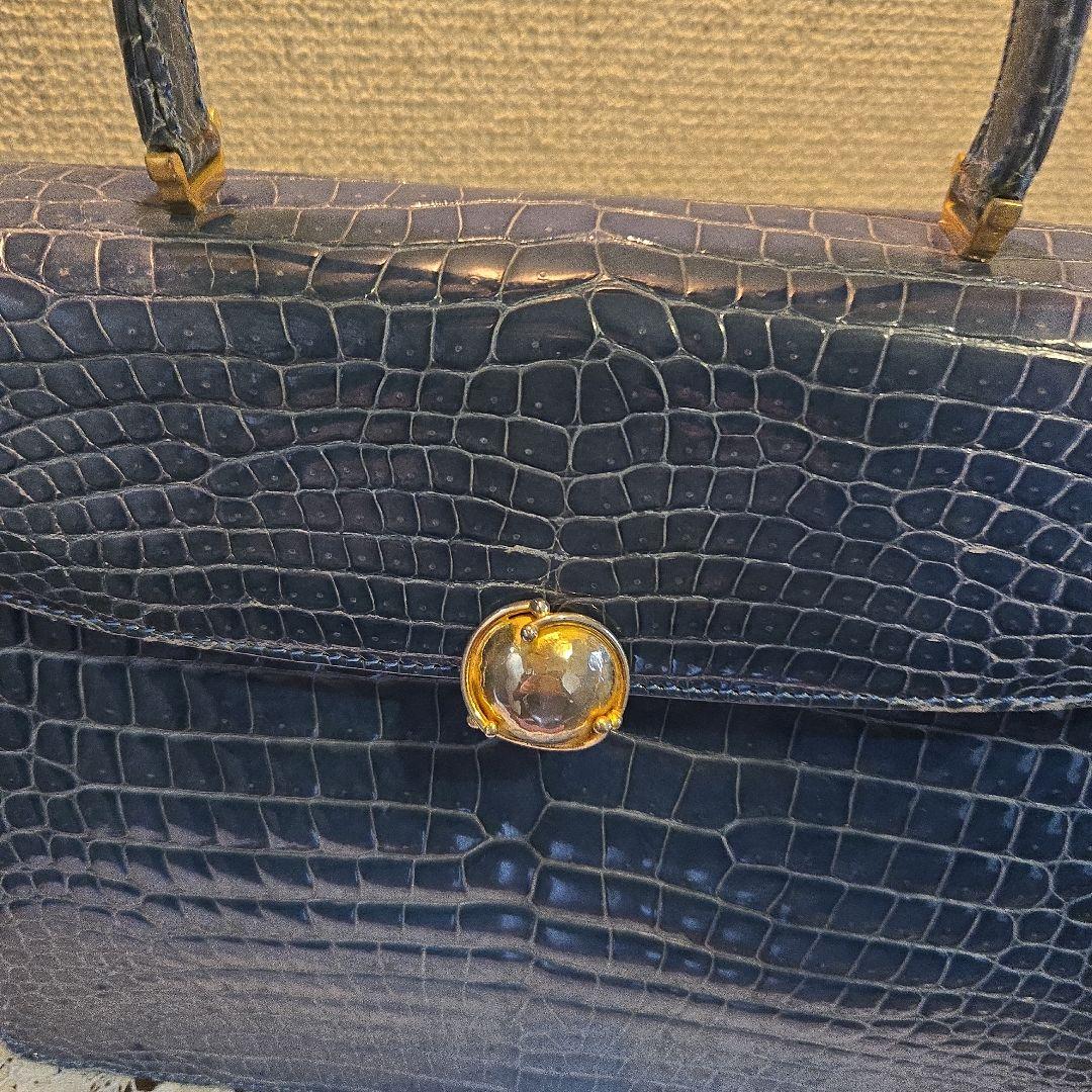 ヴィンテージイタリー jardin des sacs スモールクロコ 青 バッグ