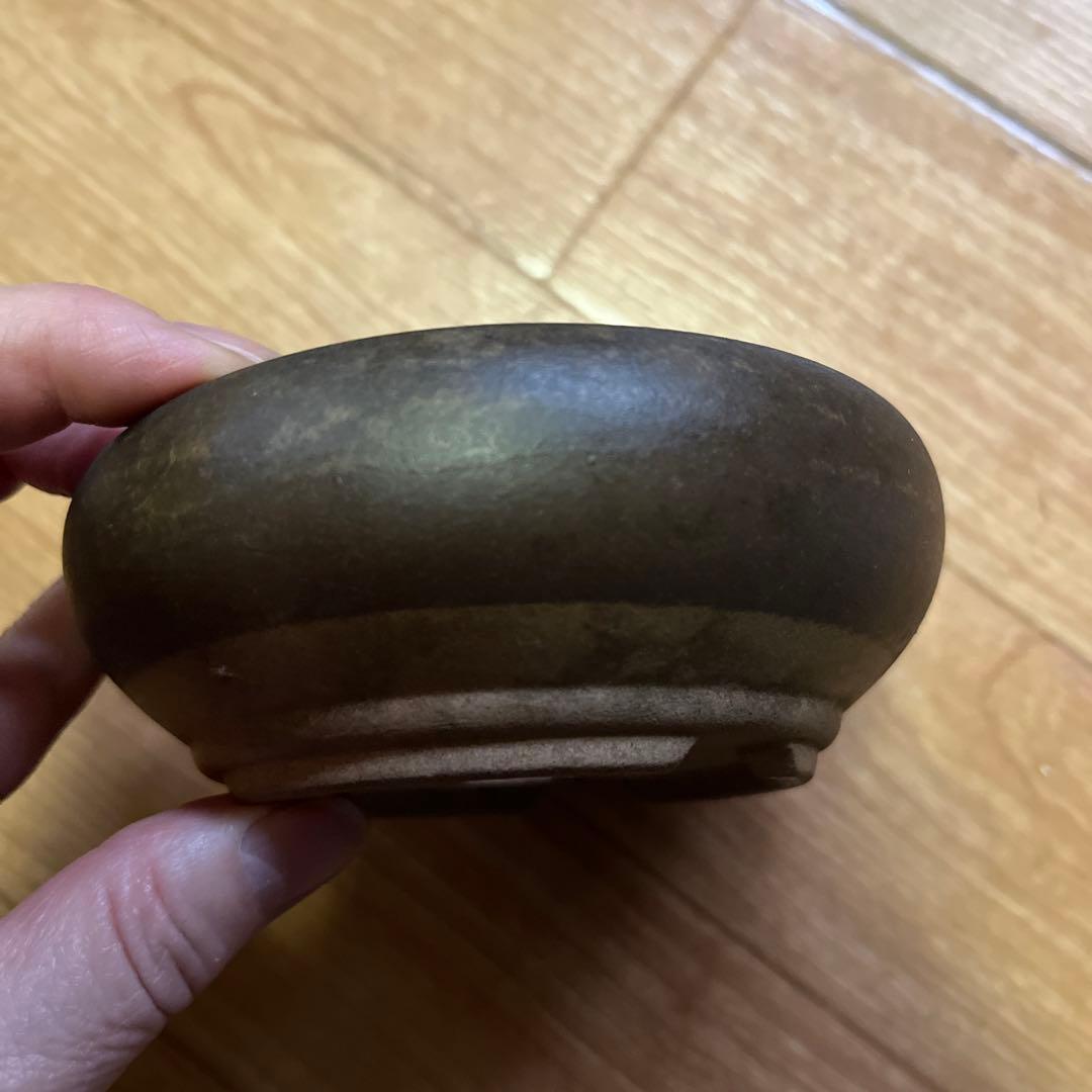 盆栽鉢　希少絶品常滑　泥珠窯正文　紫泥上紐下帯鋲打ち雲脚鉢ミニ盆栽鉢おまけ鉢付き