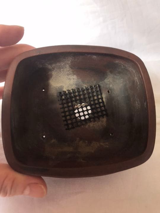 盆栽鉢　希少絶品常滑　泥珠窯正文　紫泥上紐下帯鋲打ち雲脚鉢ミニ盆栽鉢おまけ鉢付き