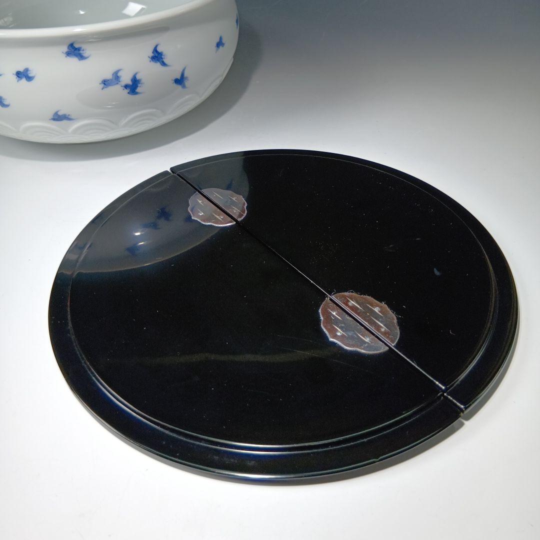 値下げ茶道具　平戸焼　横石嘉助作　白磁染付千鳥平水指　共箱　美品