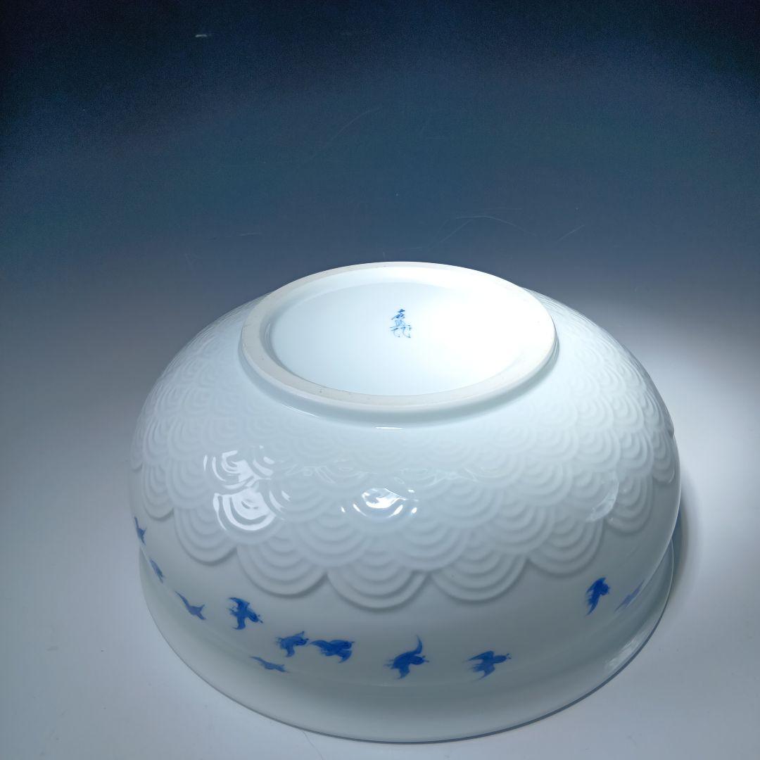 値下げ茶道具　平戸焼　横石嘉助作　白磁染付千鳥平水指　共箱　美品