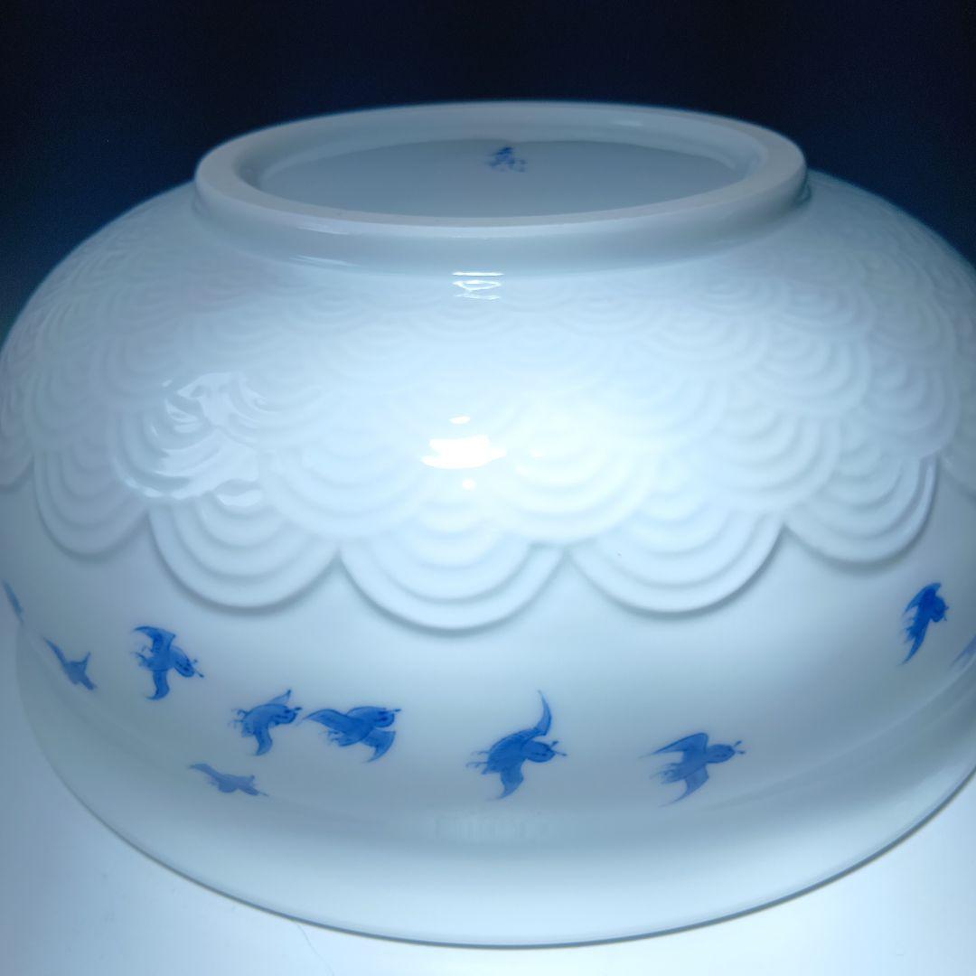 値下げ茶道具　平戸焼　横石嘉助作　白磁染付千鳥平水指　共箱　美品