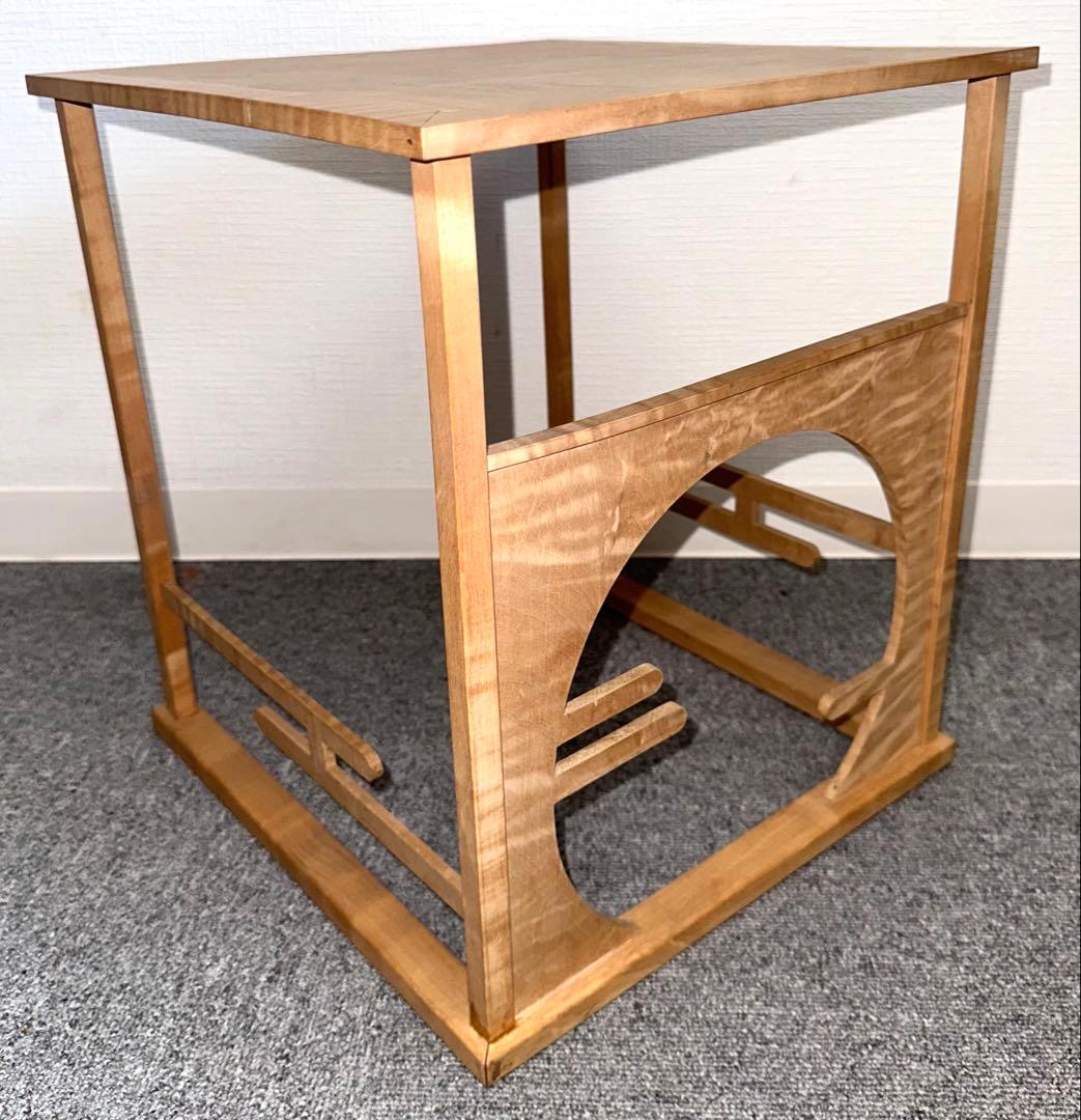 指物師　平安栄斎作　旭棚　茶道具　茶棚　四方棚　玉杢材