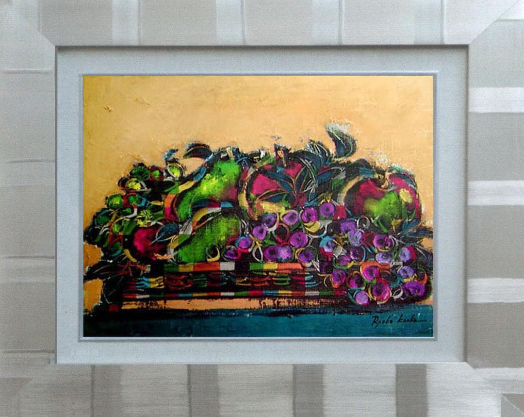 油絵 絵 絵画 インテリア 額付(黒) uF6-061104 静物 果物