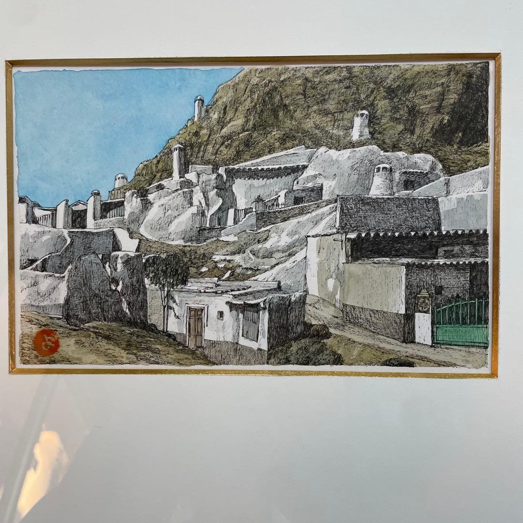 風景 木版画 金色フレーム付き　　QW4398