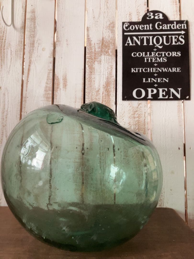 ヴィンテージ　大きな　ガラス球　浮ガラス オブジェ　ブルーグリーン球形ガラス
