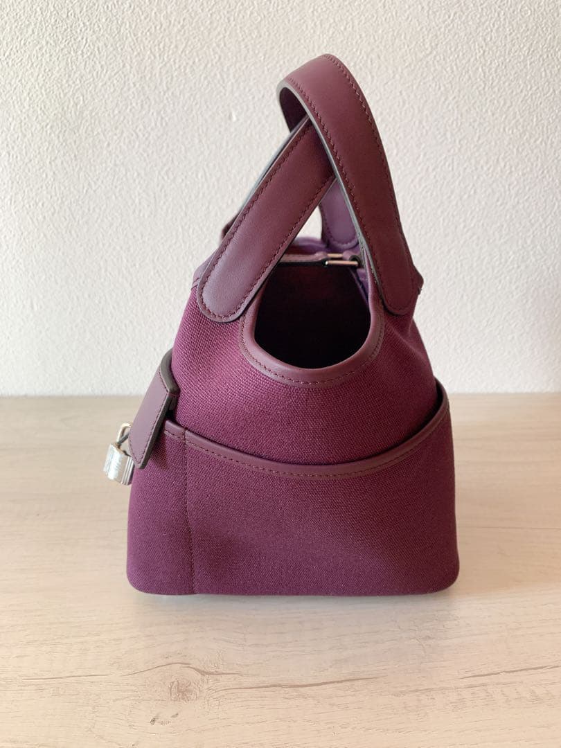 パープル 高級本革 キャンバス トリヨン バケツ キューブバッグ PM