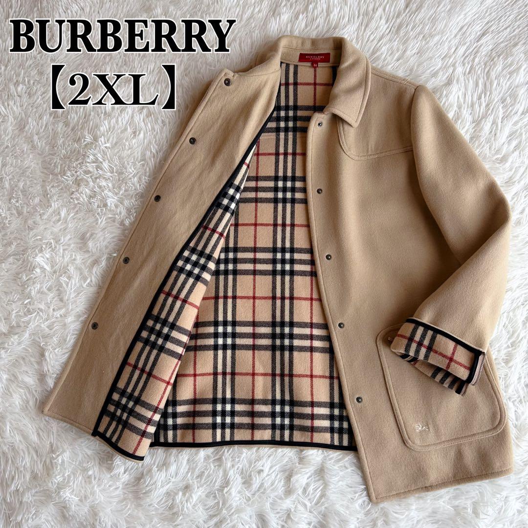大きいサイズ✨ バーバリー　ウールコート　ノバチェック　ベージュ　刺繍ロゴ　44