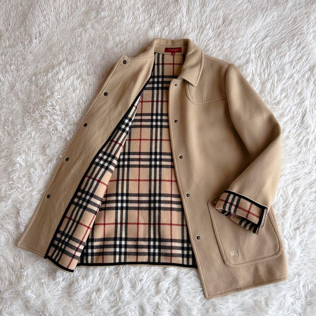 大きいサイズ✨ バーバリー　ウールコート　ノバチェック　ベージュ　刺繍ロゴ　44
