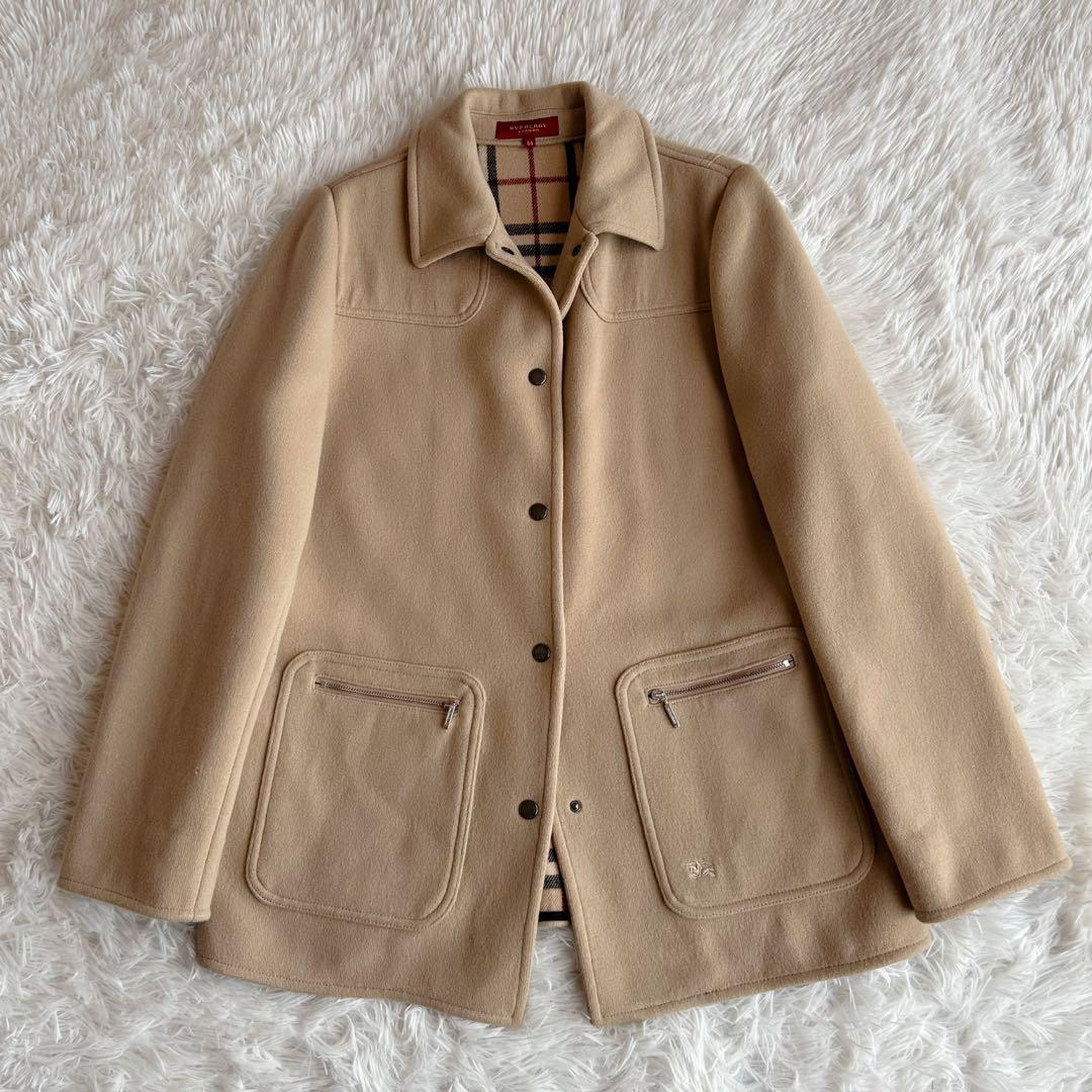 大きいサイズ✨ バーバリー　ウールコート　ノバチェック　ベージュ　刺繍ロゴ　44
