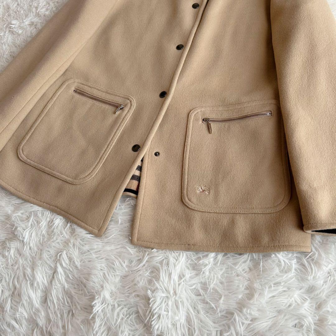 大きいサイズ✨ バーバリー　ウールコート　ノバチェック　ベージュ　刺繍ロゴ　44