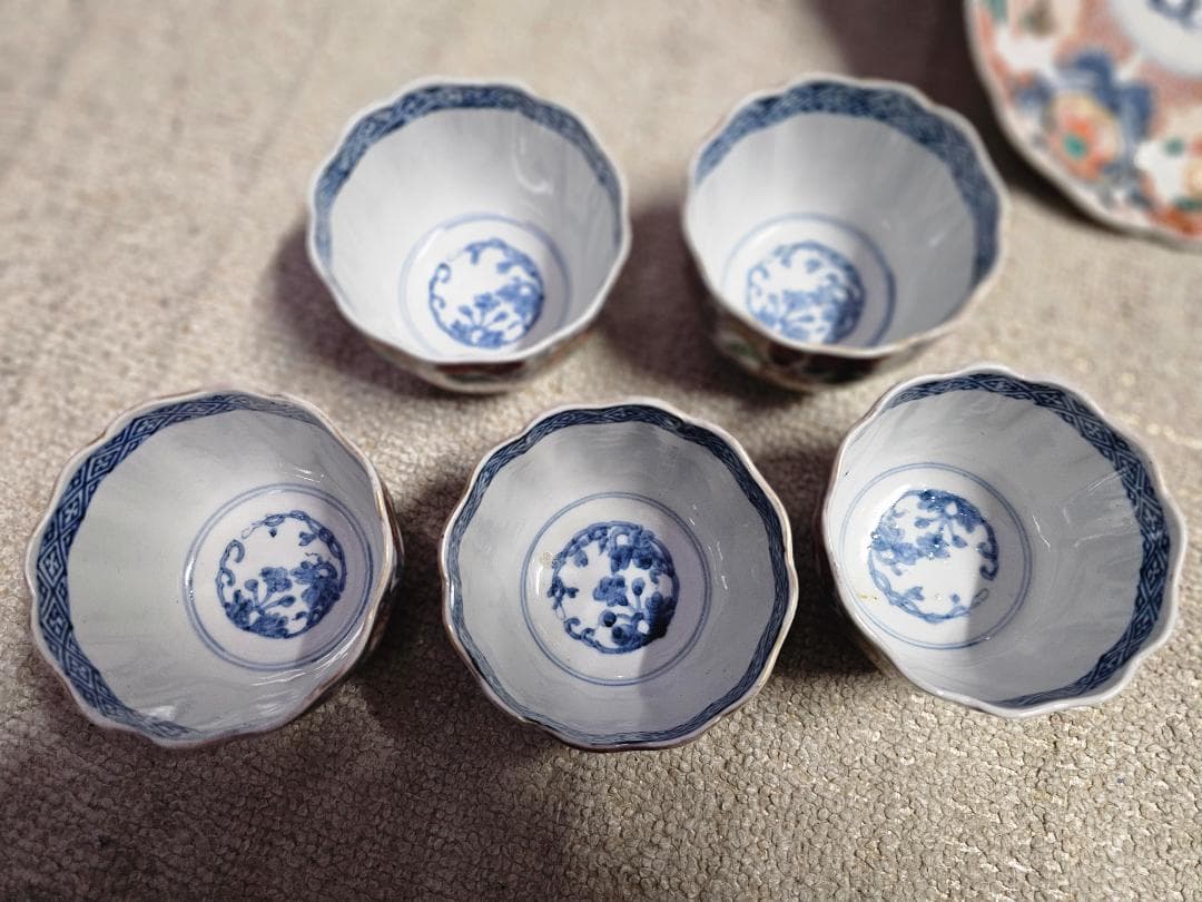 夏*J様 豪華‼️ 幕末明治の染錦 7寸中皿 小皿 なます皿 向付け 各種５客づ